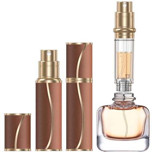 10ml Perfume Travel Refillable Atomizer,Genuine Leather Bottom Filling Perfumes Bottle,Mini Fragrances Dispenser,Portable Cologne Sprayer Pocket Size