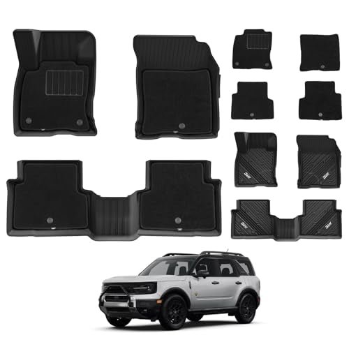 3W Floor Mats & Carpets (1st and 2nd Rows) Fit for Ford Bronco Sport 2021-2024 All Weather TPE Car Accessories Custom Fit Full Set Ford Bronco Sport C
