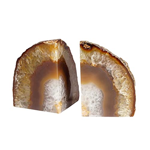AMOYSTONE Unique Agate Stone Bookends, Heavy-Duty Book Ends for Heavy Books, Quartz Crystal Book Stopper, Natural Brown-Gray, 4-6 LBS, Perfect for Off