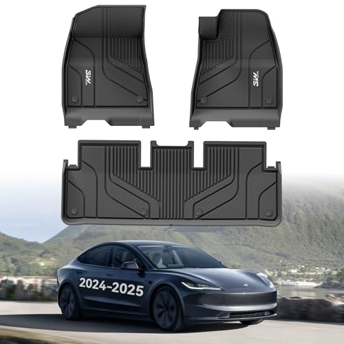 3W Floor Mats For Tesla Model 3 2024 2025 Highland, TPE Dog Friendly Mats, Custom Fit Tesla Model 3 Car Liner, All Weather Waterproof Non Slip, Easy t