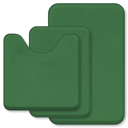 Bathroom Rugs Sets 3 Piece, Soft Absorbent Memory Foam Bath Mats Set, Dry Fast Bath Mat, Machine Washable Bath Rug Set for Bathroom （Forest Green）