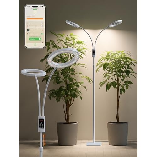 Smart Grow Lights for Indoor Plants,48W 2-Head Plant Light with Auto-Timer, Full Spectrum LED Grow Light, Adjustable Height & Stepless Dimming,Plant A
