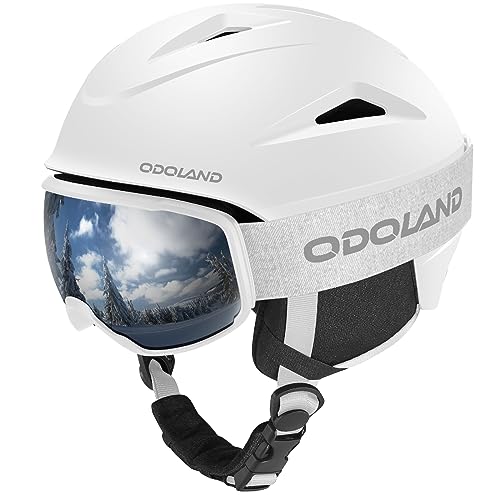 Odoland Snowboard Helmet, Ski Helmet with Ski Goggles for Adults & Youth, Durable PC Shell & EPS Foam, Safety Snow Helmets Goggles for Men Women Brigh