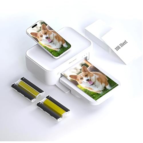 HPRT Photo Printer 4x6,+108Sheets&2ribbon,Instant Picture Printer for iPhone, Android, Smartphone,Portable Photo Printers for Home Use,Thermal Dye-Sub
