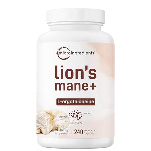 Micro Ingredients Lions Mane Supplement Capsules, 240 Veggie Capsules with L-Ergothioneine, 4 Month Supply | Brain, Energy, & Immune Health Support |