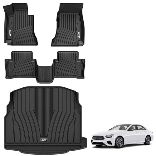 3W Benz E-Class 2017-2023 Floor Mats & Cargo Liner fit Sedan & Wagon Only, E300-E350-E400-E43 AMG-E450-E53 AMG-E550-E63 AMG S TPE All Weather Full Set