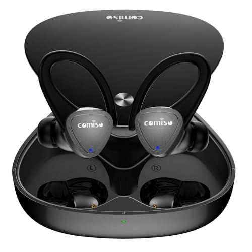 comiso Wireless Earbuds Bluetooth 5.3- Noise Cancelling Headphones, Sports Bluetooth Headphones with Earhooks, Build in Mic, Charging case, Wireless E