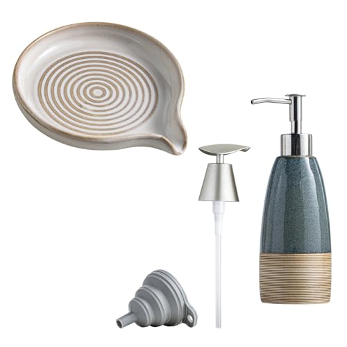 Soap Dish with Drain & 12 oz Dish Soap Dispenser with 2 Pumps