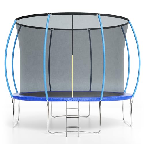Garvee Trampoline with Enclosure & Ladder - ASTM Approved | 10FT, 12FT, 14FT, 16FT Sizes for Kids & Adults | Outdoor Recreational Use (Blue, 12FT)