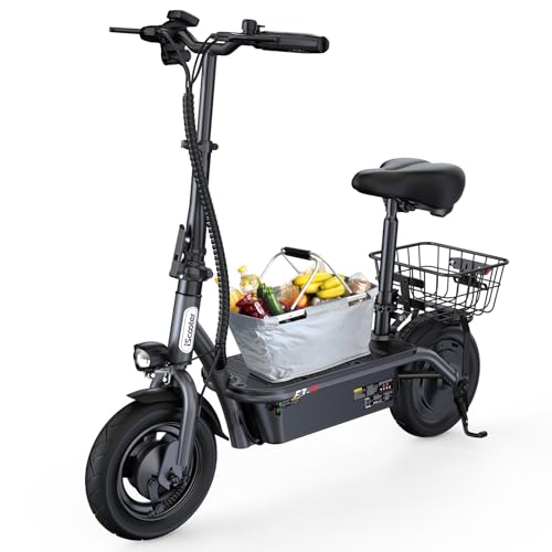iScooter Electric Scooter with Seat, 37-21 Miles Long Range & 28-19-15.6 MPH Top Speed, 14"-12"-10" Pneumatic Tire, Height Adjustable Seat & Handlebar