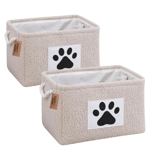 COMFY-HOMI 2Pcs Dog Toy Basket Collapsible Pet Toy Storage Organizer with Handles - Soft Polyester Fleece Fabric Bin Storage Basket for Shelves, Toys