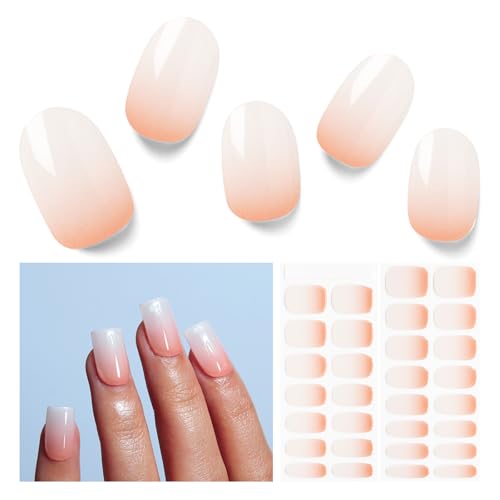 Semi Cured Gel Nail Strips, 30 Pcs Solid Color Nail Stickers UV, Gel Nail Wraps for Home Nails DIY, Salon Quality with Prep Pads, Nail File & Wood Sti