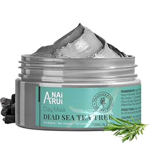 ANAI RUI Dead Sea Mud Mask with Tea Tree Oil & Salicylic Acid, Charcoal, Blackhead Remover, Pore Cleanser, Great for Acne-Prone Oily Skin, Detox Acne