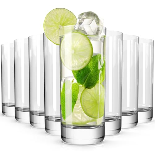 Drinking Glasses Set of 8, 13oz Glass Cups, Kitchen Highball Glasses for Beer, Juice and Cocktail, Collins Water Glasses for Bar Glassware, Unique Gif