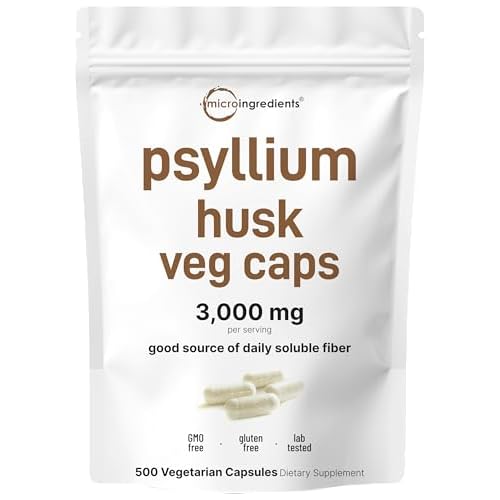 Micro Ingredients Psyllium Husk Capsules 3000mg, 500 Veg Caps | Soluble Fiber Supplement for Women & Men | Natural Prebiotics & Probiotics Fiber Suppl
