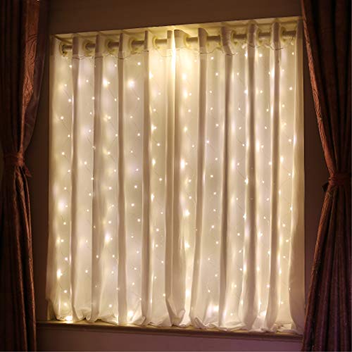 HXWEIYE Short Curtain Lights for Small Window, 3.3x5Ft Warm White Fairy Light with Timer & 8 Clips for Bedroom, Battery Powered 96Led String Light for