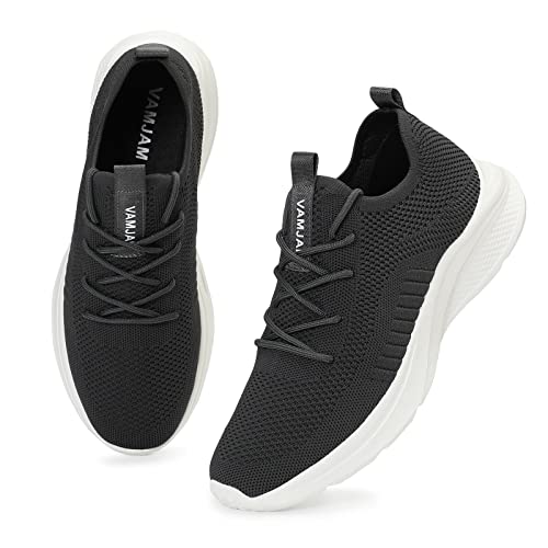VAMJAM Men's Running Shoes Fashion Sneakers Lightweight Breathable Flying Knitting Lace Up Mesh Walking Shoes Workout Casual Sports Shoes 8 Darkgrey02