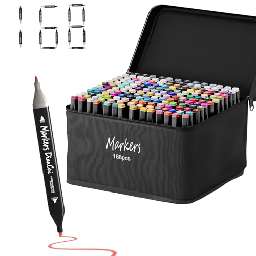 wyewye Alcohol Markers, 168 Colors Dual Tip Permanent Art Marker Set for Kids, Coloring Painting Supplies Sketch Drawing Pens for Adults, Holiday Pres