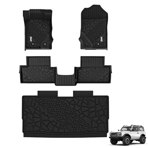 3W Floor Mats & Cargo Liner Fit for 2021 2022 2023 2024 2025 Ford Bronco 2 Door All Weather TPE Car Accessories Custom Fit Floor Liner and Full Set Ca