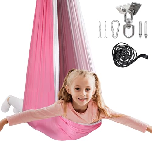 Double Layer Sensory Swing for Kids with 360° Swivel Hanger Kit, Therapy Swing Hammock,Kids Indoor Swing Indoor Hammock, Outdoor, Coral Pink