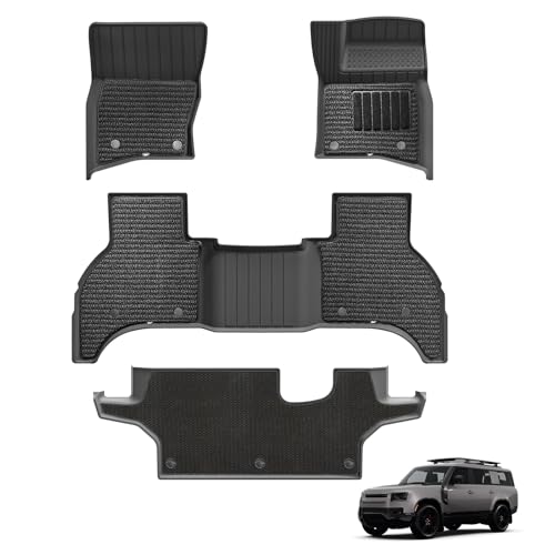 3W Floor Mats & Carpets Compatible for Land Rover Defender 130 L663 2020-2024 2025, All Weather Dog Friendly TPE Car Mats, Custom Fit Defender 130 Flo