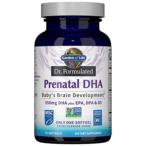 Garden of Life Dr. Formulated Prenatal DHA Fish Oil - 500mg DHA & DPA in Triglyceride Form 100% DV Vitamin D3, Single Source, Mercury Free Omega 3 Sup