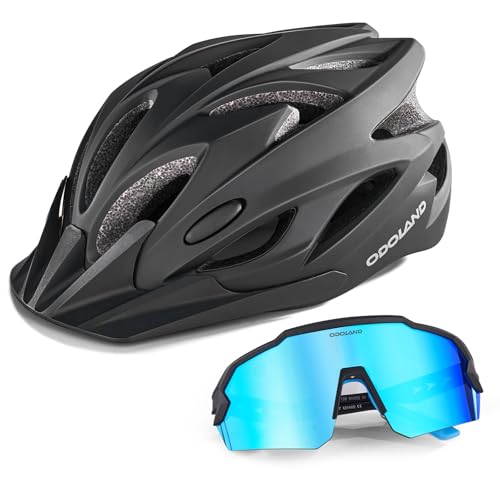 Odoland Flash Bike Helmet with Cycling Sunglasses - Adult Cycling Helmets for Road Bike Mountain Bike - Adjustable Lightweight Cycling Helmet for Men