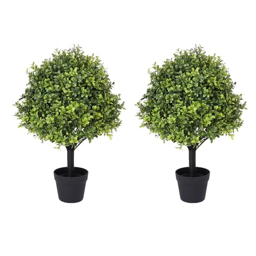 27" Faux Boxwood Plants Outdoor Set of 2, UV-Resistant Topiary Trees Artificial Outdoor Bushes & Shrubs, Realistic Fake Plants Evergreen for Planters