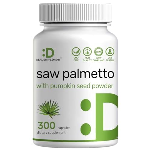 Saw Palmetto Supplement with Pumpkin Seed, 300 Capsules | Promotes Prostate Health | DHT Blocker | Hair Growth Vitamins, Maintain Normal Urinary Frequ