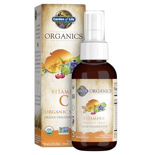 Garden of Life Organics Vitamin C Spray for Kids and Adults - Orange Tangerine, Vitamin C Supplement, Antioxidant for Immune Support and Skin Health,
