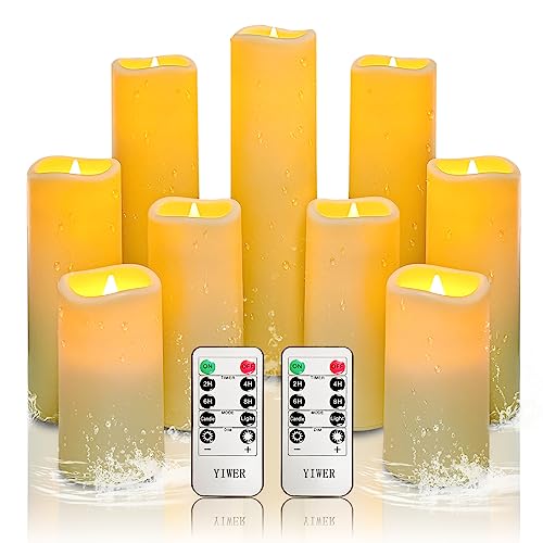 YIWER Waterproof Flameless Candles, Outdoor Battery Operated LED Pillars Candles, Electric Fake Candle Set of 9 with Remotes, Halloween, Christmas Dec