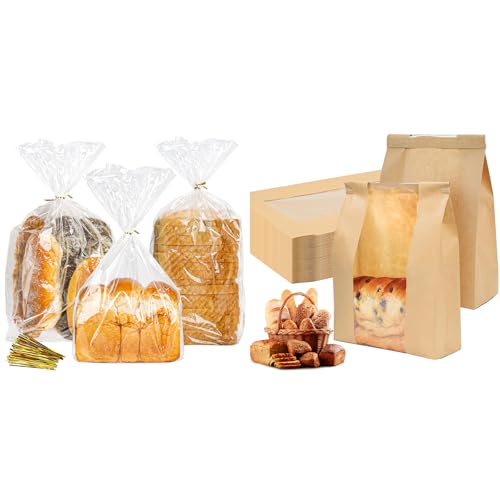 Bundle of Plastic Bread bags for Homemade bread and 100 Pack Sourdough Bread Bags for Toast Sandwich Cookie Snacks Packaging Storage
