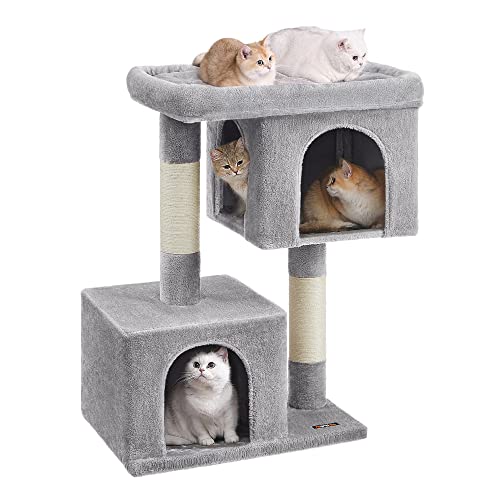 Feandrea Cat Tree, 39.8-Inch Cat Tower, XL, Cat Condo for Extra Large Cats up to 44 lb, Large Cat Perch, 2 Cat Caves, Scratching Post, Light Gray UPCT