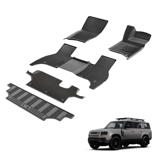 3W Floor Mats & Boot Liner & Carpets Fit for Land Rover Defender 130 L663 2020-2024 2025, All Weather Dog Friendly TPE Car Mats 1-3 Rows with Carpet a