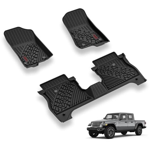 3W Floor Mats Compatible for Jeep Gladiator 2020-2024 2025, Custom Fit TPE All Floor Liner for Weather Jeep Gladiator,1st & 2nd Row Full Set Car Liner