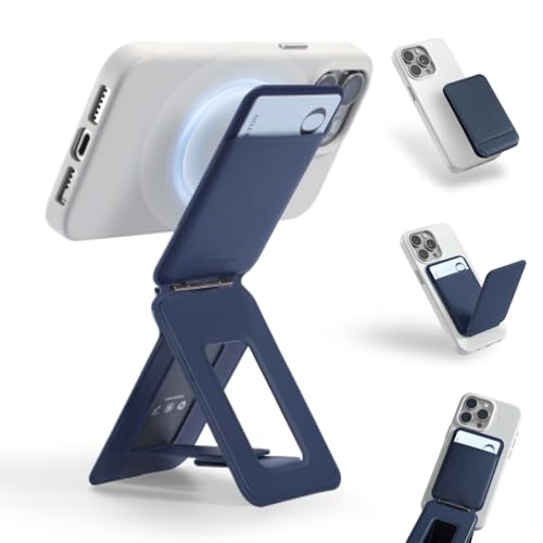 MOFT Phone Tripod Wallet, 3 in 1 Phone Stand, NFC-Supported Magnetic Phone Wallet, MOVAS Vegan Leather Adjustable Card Holder, Navy Blue Navy Blue wit