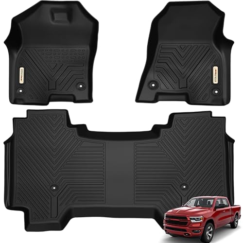 YITAMOTOR Floor Mats Compatible with 2019-2024 Dodge Ram 1500 Crew Cab (New Body), with 1st Row Bucket Seats, No Rear Under Seat Storage Box, Custom F