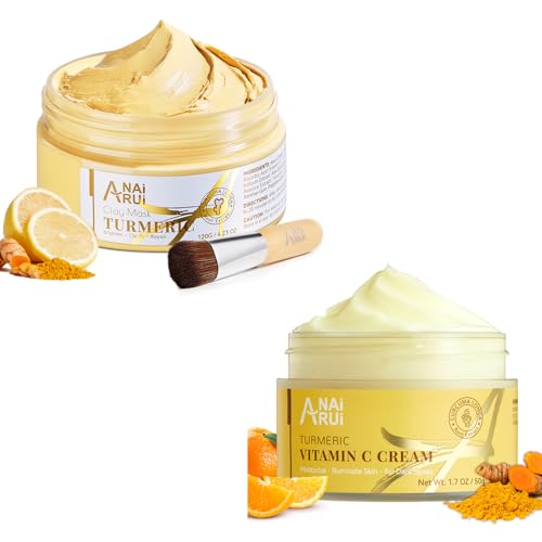 ANAI RUI Vitamin C Face Mask with Turmeric and Kaolin Clay & Vitamin C Face Moisturizer with Turmeric, Anti-Aging Facial Cream