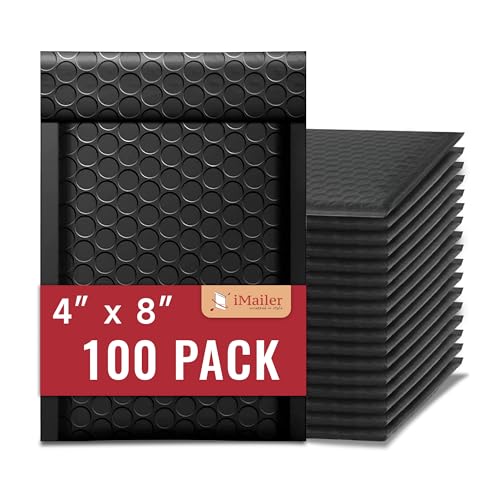 iMailer - 100 Counts - 4" x 8" Black Bubble Mailers - Padded Envelopes Shipping Bags with Self Seal Adhesive Strip 4''x8'' Black