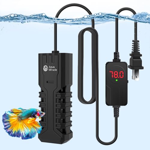 AquaMiracle 50W Submersible Aquarium Heater with LED Digital Display Thermostat, Fish Tank Heater Turtle Heater with Protective Housing, for Tanks 5-1