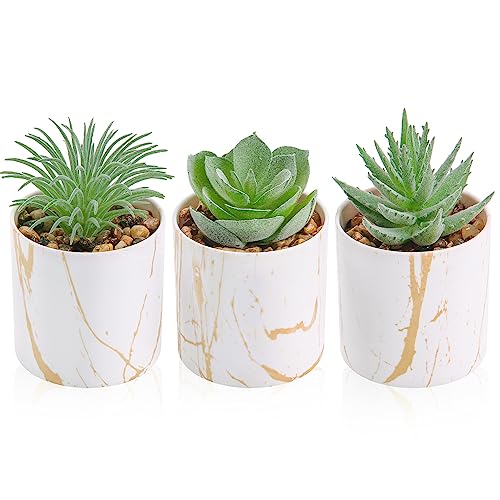 Der Rose 3 Pack Small Fake Plants Succulents Plants Artificial in Pots for Home Office Desk Decor for Women Green
