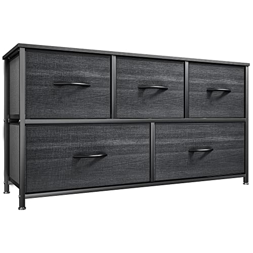YITAHOME Dresser with 5 Drawers - Fabric Storage Tower, Organizer Unit for Bedroom, Living Room, Closets - Sturdy Steel Frame, Wooden Top (Cool Black