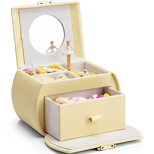 Vlando Kids Musical Jewelry Box for Girls with Drawer, Music Box with Ballerina and Stickers for Birthday Bedroom Decor, Gifts for Girls Kids Christma