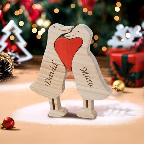 Personalized Wooden Puzzle with 2-8 Family Name Wooden Duck Sculpture Customizable Name Art Puzzle Gift for Father Mother Birth Day for Mom Dad Home D