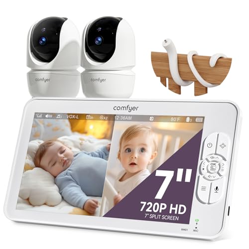 7" Split-Screen Baby Monitor with 2 1080P Cameras, 720P HD No WiFi Monitor with a Flexible Bracket, 6000mAh Battery, VOX Mode, 2 Way Audio, Remote PTZ