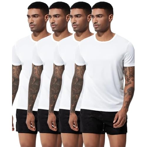Arjen Kroos Men's Quick Dry Fit Running T-Shirts 4 Pack Activewear Gym Shirts Breathable Workout Undershirts White*4 Medium