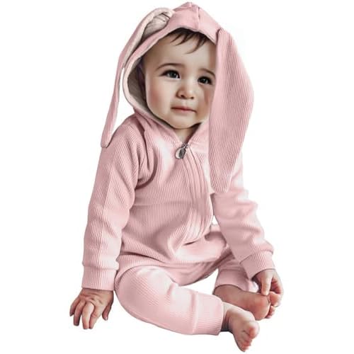 ROYLAMP Rompers My 1st Bunny Outfit Baby Jumpsuit Infant sleeveless Cute Kids Bodysuit With Hat 0-3 Months C-pink-3