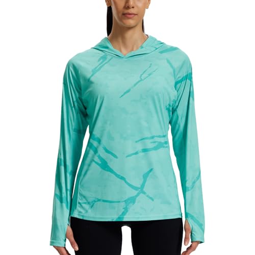 LOOGU Women's UPF 50+ Sun Protection Hoodies Shirts Slim Fit Long Sleeve Lightweight Quick Dry UV Fishing Hking Outdoor Slim Fit Large Spretta Green