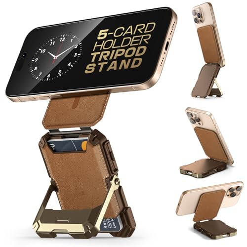 SUPCASE for MagSafe Wallet with Stand, Magnetic Genuine Leather Wallet for Men, [Hold 5 Cards] [Adjustable Stand] [RFID Blocking] Phone Card Holder Tr