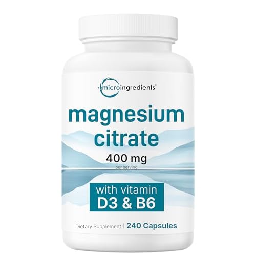 Micro Ingredients Magnesium Citrate 400mg, 240 Capsules | with Vitamin D3 1000IU & B6 | Muscle, Heart & Digestive Health | Elemental Mineral & Vitamin